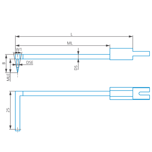 High rigid offset stylus arm (conical)/Contour ML=58,MLE=5, B=8, W1=24&deg; product photo