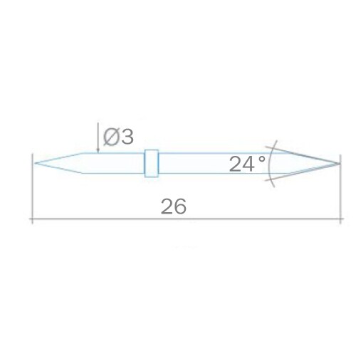 Stylus tip/Contour T-Type d=3, L=26, W1/W2=24&deg; product photo Back View L