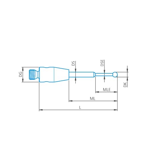 Stylus stepped M2, DK1 L15.5 - M2, Stylus stepped, ruby sphere