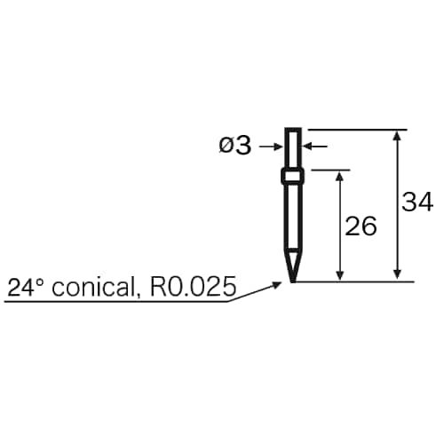 Stylus cone/Contour d=3, L=34, ML=26, W1=24&deg; product photo Back View L