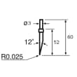Stylus chisel/Contour d=3, L=60, ML=52, W1=12&deg; product photo Back View S